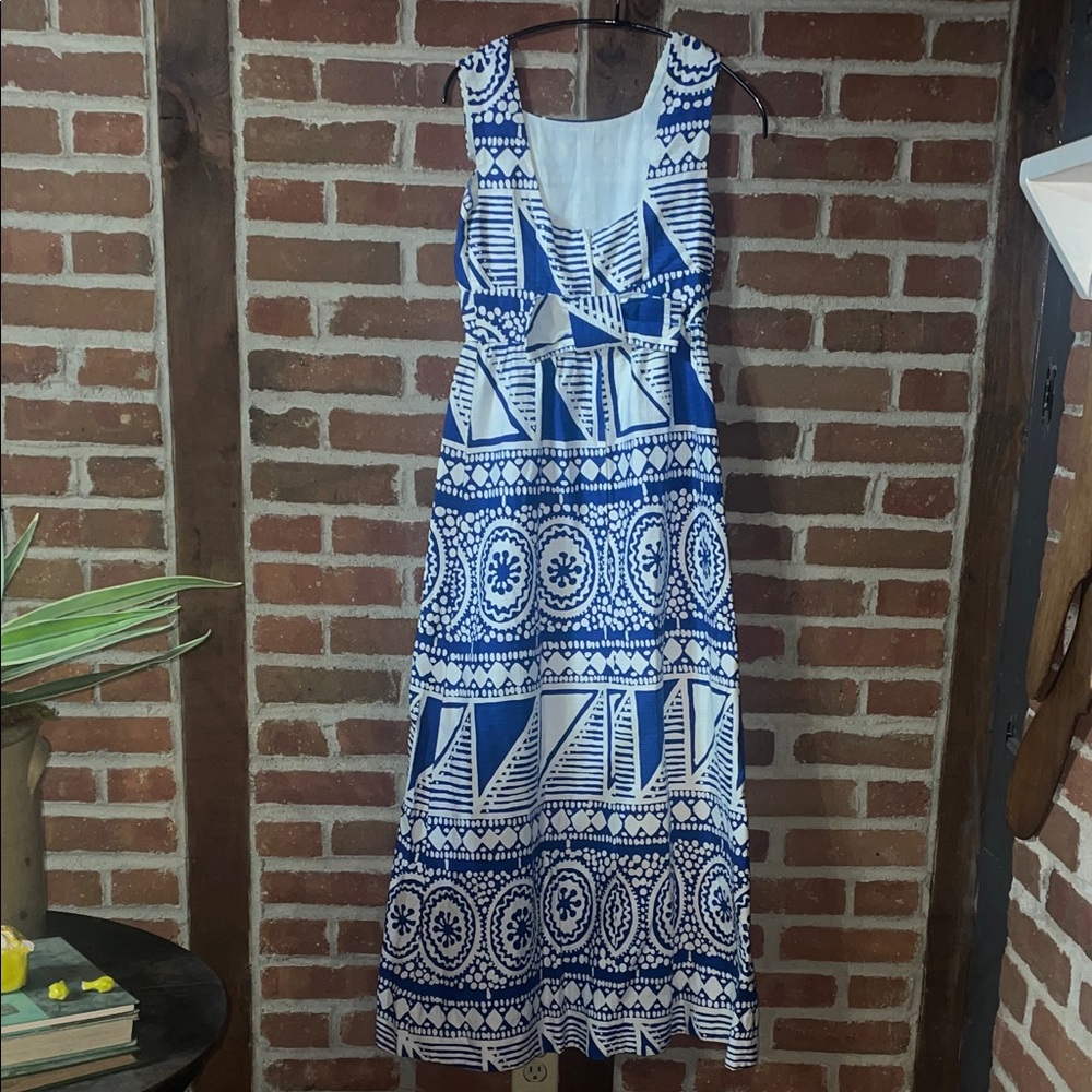 Vintage Created for Liberty House by Malia Blue and White Geometric Maxi Dress - Picture 4 of 8